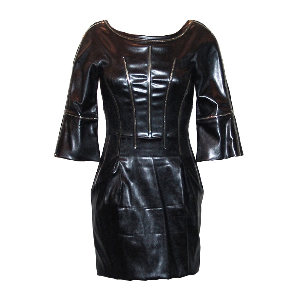 Dolce & Gabbana black leather dress w/ rhinestone detail  - 42