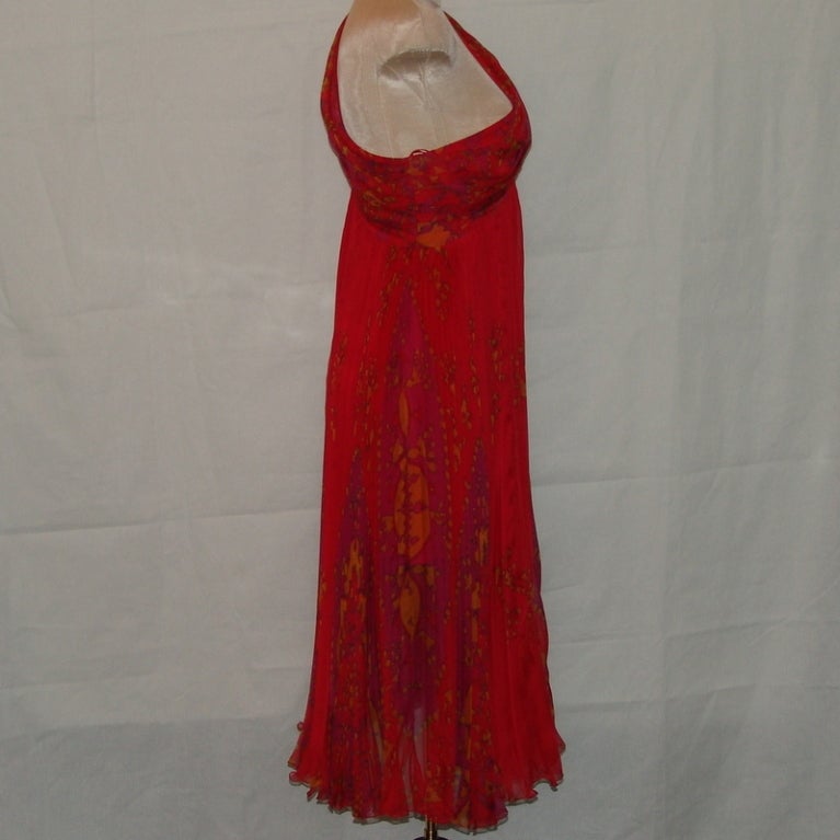 Christian Dior red foral chiffon dress, length 43