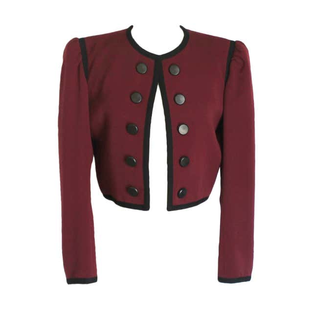 YSL wine with black trim jacket For Sale at 1stDibs