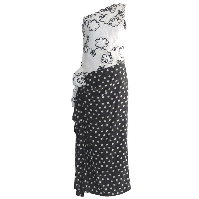 Adolfo Chiffon-Kleid mit Spitze und Pailletten