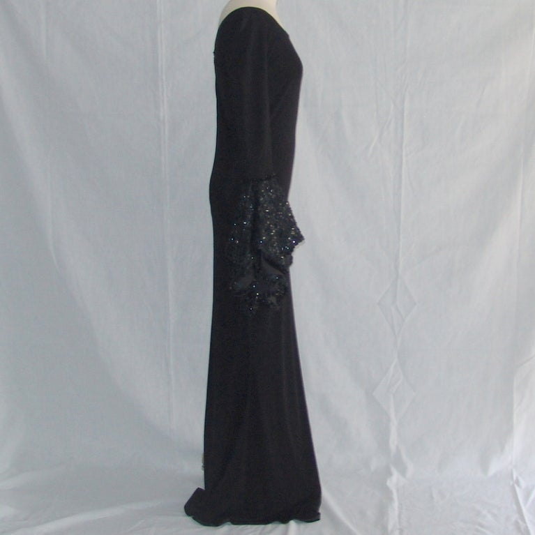 Vintage Black Gown with Sequin Sleeves For Sale at 1stDibs