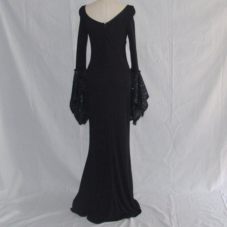 Women's Vintage Black Gown with Sequin Sleeves