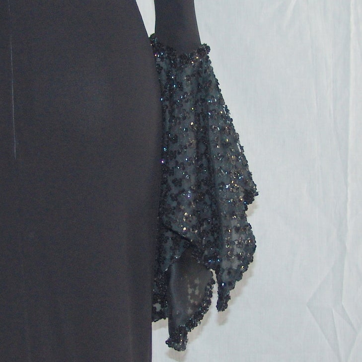 Vintage Black Gown with Sequin Sleeves 1