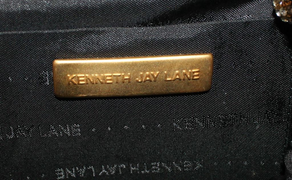 Women's Vintage Kenneth Jay Lane Black Satin and Rhinestone Evening bag