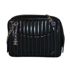 Chanel Black Lambskin Handbag, with Cosmetic Bag
