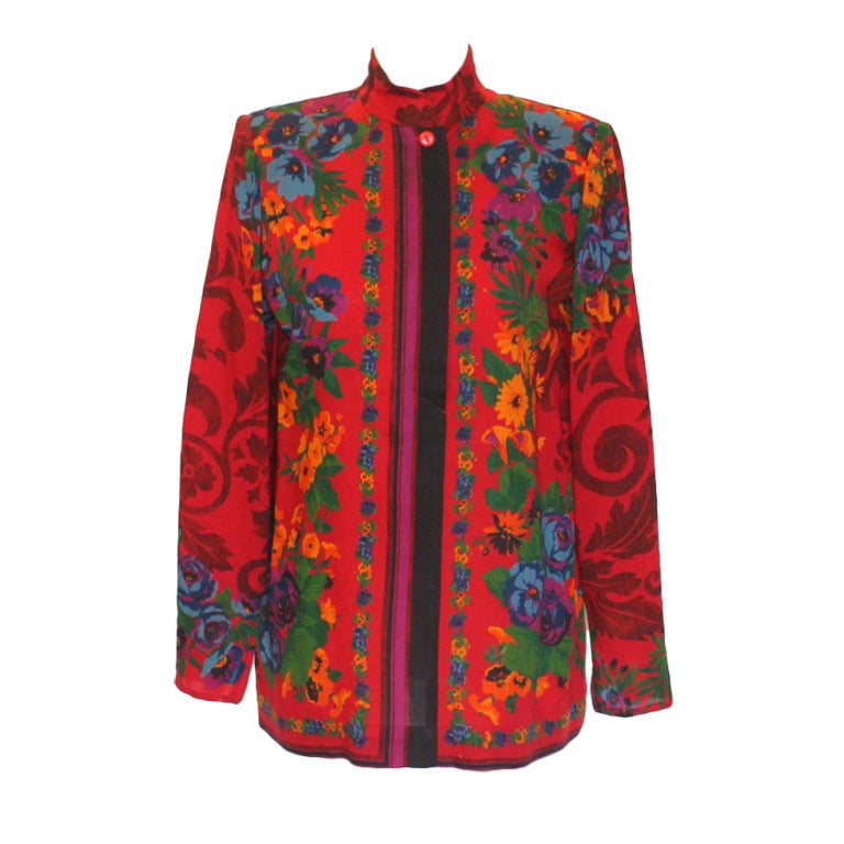 Ungaro Floral Print Jacket-Circa 70's For Sale