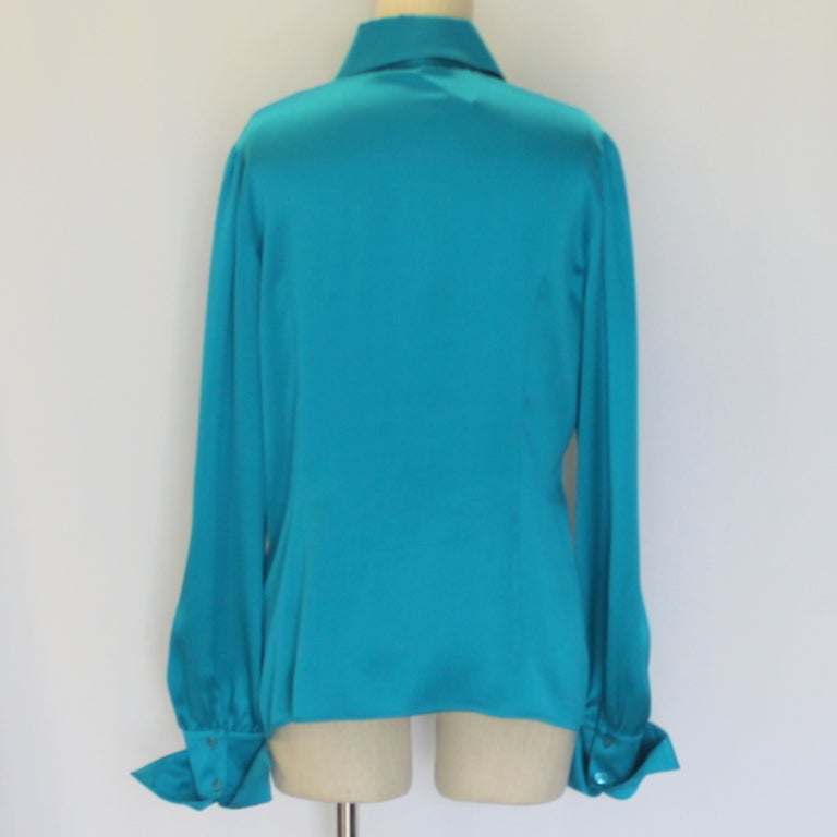 Blue Escada  Turquoise Silk Blouse with Cuffs