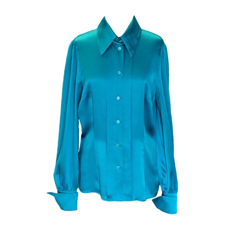 Escada  Turquoise Silk Blouse with Cuffs