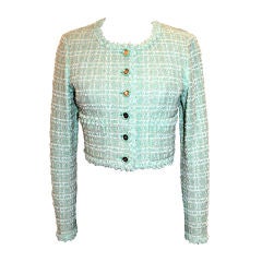 Chanel Mint Green Tweed Crop Jacket-38