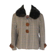 Fertadimele Wool Plaid Coat with Fur Collar