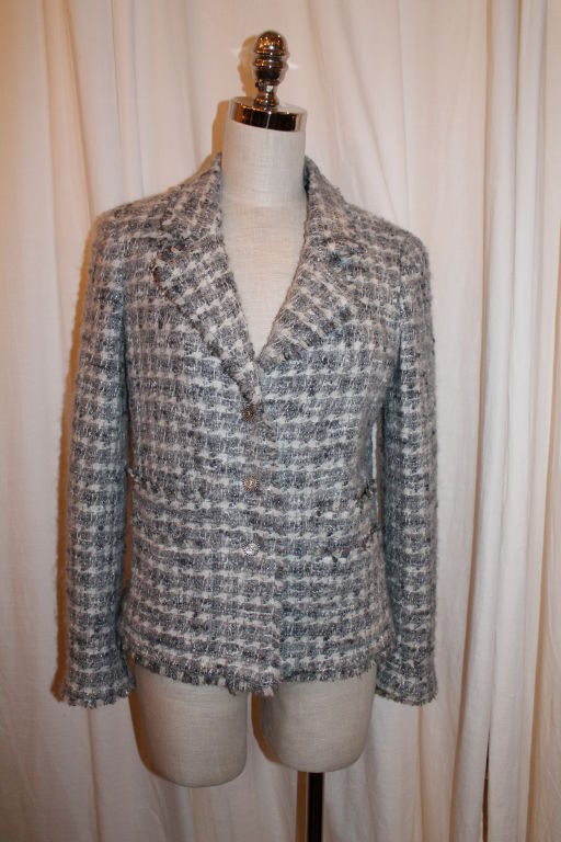 Chanel Grey and Silver Tweed Jacket-38