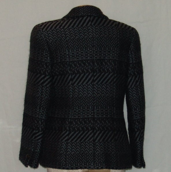 Chanel Herbst 2000 Blau Graue und schwarze Tweed-Jacke mit Paillettendetails - Größe 42 (Schwarz) im Angebot