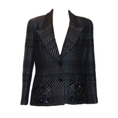 Chanel Black and Grey Printed Jacket with Sequins - 42 5