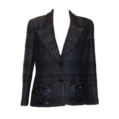 Chanel Herbst 2000 Blau Graue und schwarze Tweed-Jacke mit Paillettendetails - Größe 42