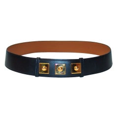 Hermes Black Leather Belt w/ GHW - 85