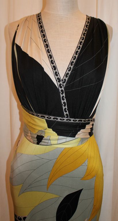 Women's Emilio Pucci Green/Yellow/Black Silk Halter  Gown-6