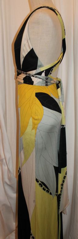 Emilio Pucci Green/Yellow/Black Silk Halter  Gown-6 1