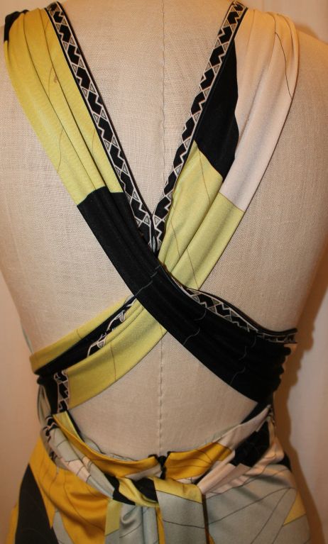 Emilio Pucci Green/Yellow/Black Silk Halter  Gown-6 4