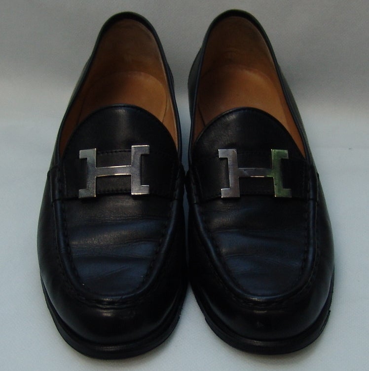 Hermes Black Leather Loafers