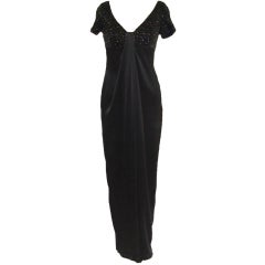 Carmen Marc Valvo Black Satin and Sequin Gown 7