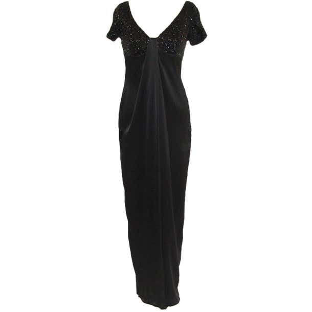 Carmen Marc Valvo Black Satin and Sequin Gown For Sale at 1stDibs ...