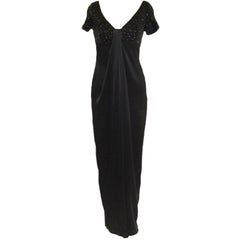 Carmen Marc Valvo Black Satin and Sequin Gown