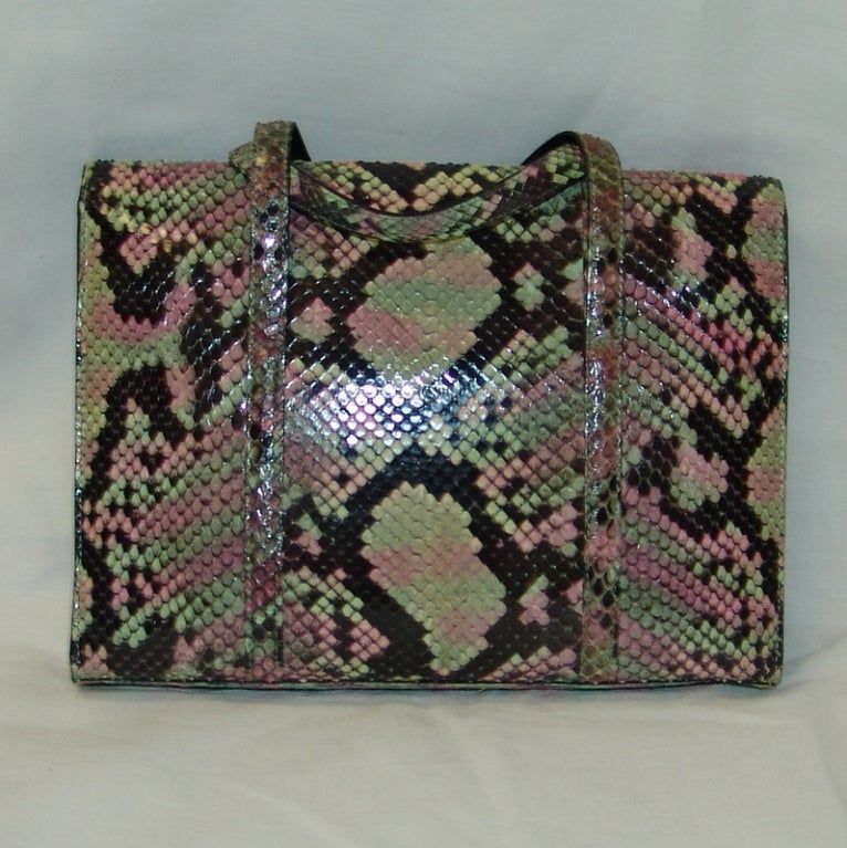 Chanel multi colored snake skin handbag.  Handle drop 3