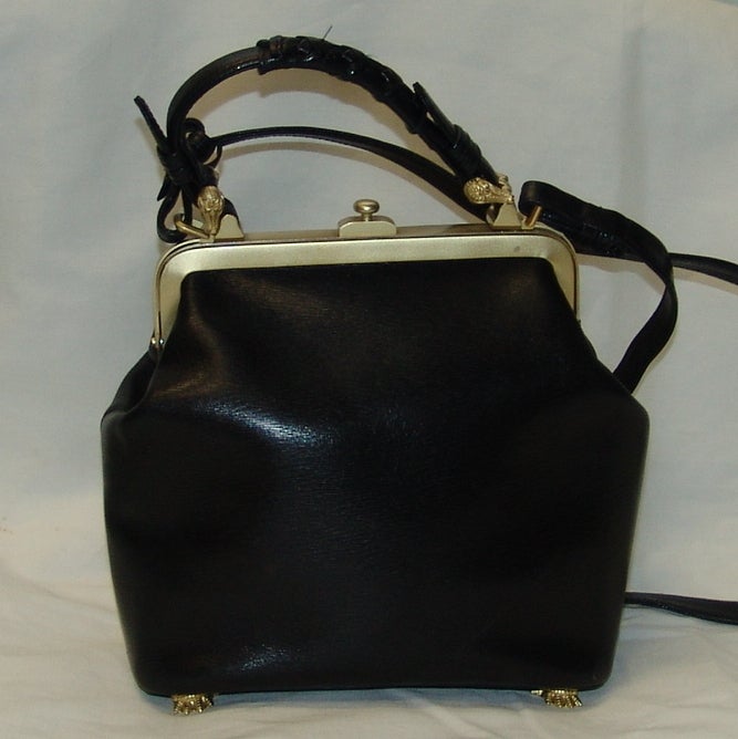 Kieselstein Cord Black Leather Handbag with Alligator Detail 3