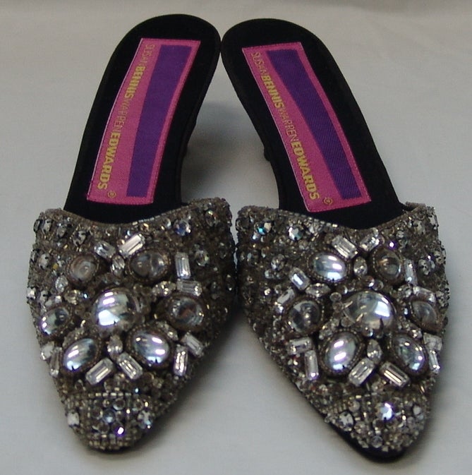 Vintage silver with crystal mules by Susan Bennis.  Heel 2