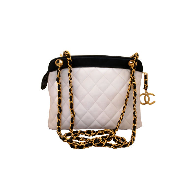 Vintage Chanel Black and White Quilted Leather Bag at 1stDibs