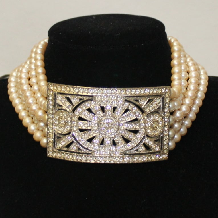 Carolee pearl and crystal choker, length 11.5, adjustable clasp.