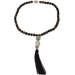 Tiger Eye Necklace with Ivory Buddha Tassel