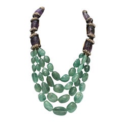 Iradj Moini  Amethyst and Semi Precious Lime Crystal Necklace