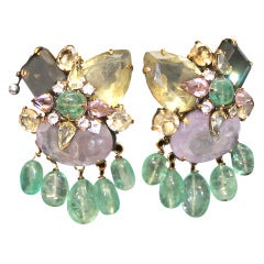 Iradj Moini  Amethyst &  Lime Green Semi Precious Earrings