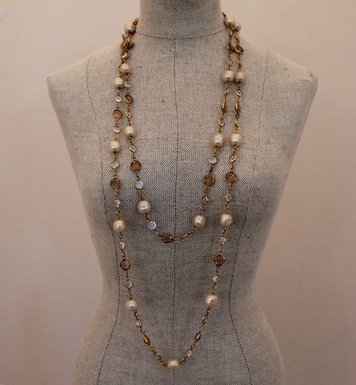 Vintage Chanel Crystal and Pearl Sautouir-Circa 1981-52"