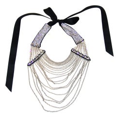 Givenchy Rhinestone, Chain Necklace with Ribbon Closure