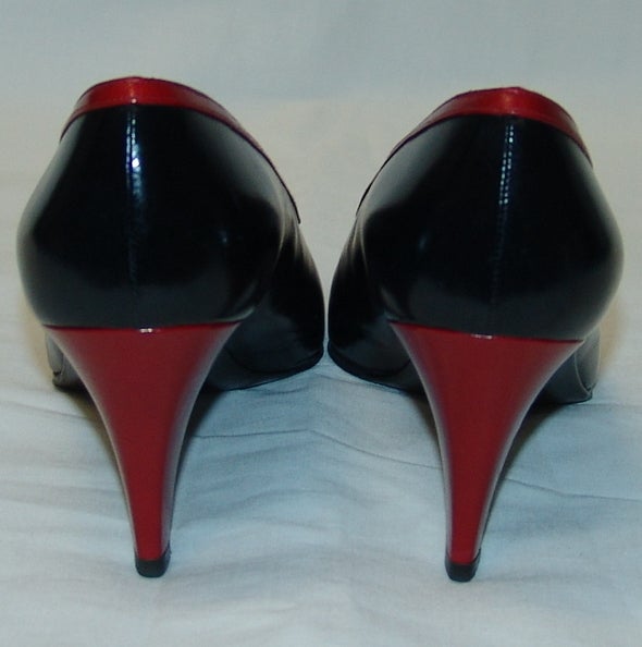 Women's Chanel Red and Navy Leather Pumps