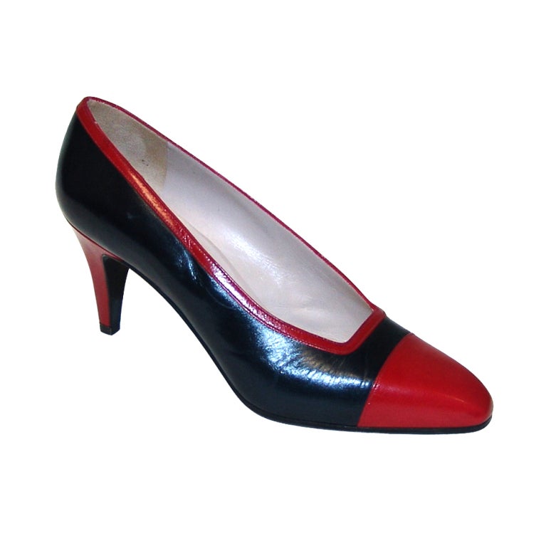 Chanel Red and Navy Leather Pumps at 1stDibs