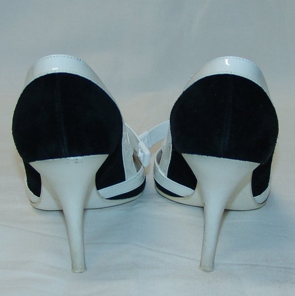 Women's Chanel Black Suede and White Patent Leather Shoes