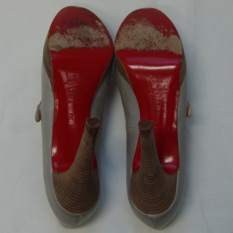 Louboutin Grey Leather Mary Jane Shoes 1
