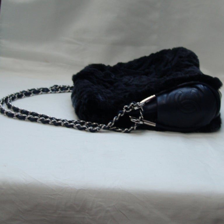 Women's Chanel Navy Rabbit Shearing Handbag