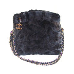 Chanel Navy Rabbit Shearing Handbag