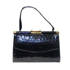 Vassar Schwarze Alligatorhandtasche im Vintage-Stil