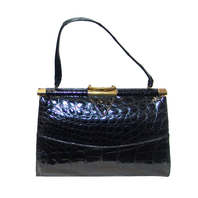 Vintage Vassar Black Alligator Handbag For Sale