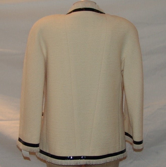 Chanel Ivory Wool Jacket with Black Patent Leather Trim 1
