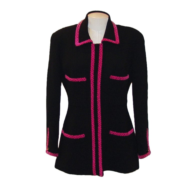 Chanel Black Wool with Pink Trim Jacket