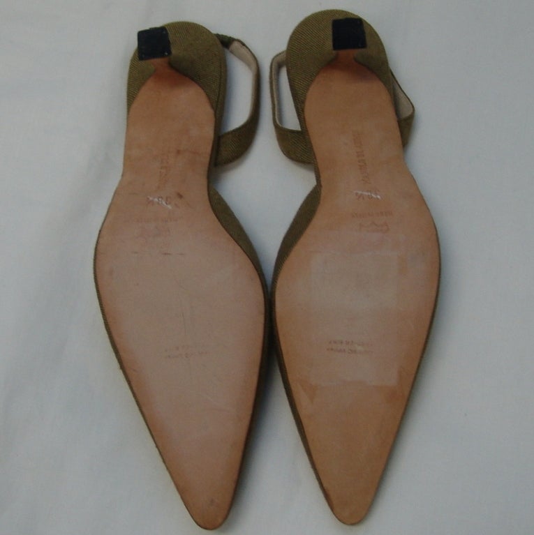 Women's Manolo Blahnik Olive Linen Shoes