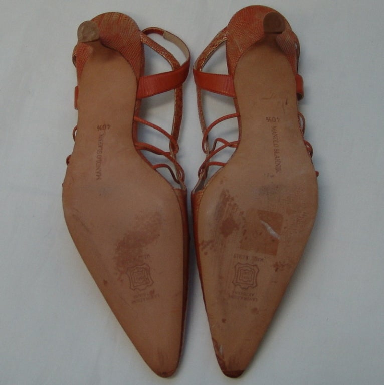 Manolo Blahnik Tangerine Lizard Skin Shoes 1