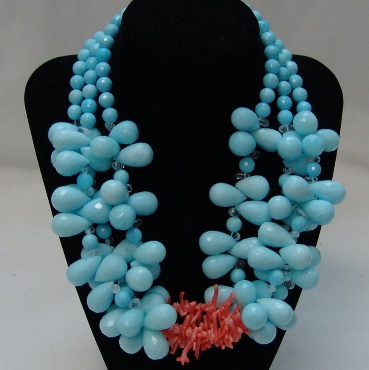 Helga Wagner Aqua and Coral Necklace