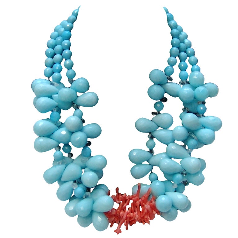 Helga Wagner Aqua and Coral Necklace